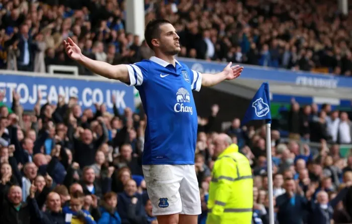 Framed Print : Mirallas Stunner: Everton Takes 2-0 Lead Over Manchester United in Premier League (April 21, 2014) Framed Print : Mirallas Stunner: Everton Takes 2-0 Lead Over Manchester United in Premier League (April 21, 2014)