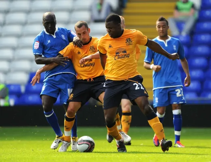 Framed Print : Morgaro Gomis vs. Osman and Yakubi: Intense Battle for the Ball in Birmingham City vs. Everton Pre-Season Friendly (July 2011) Framed Print : Morgaro Gomis vs. Osman and Yakubi: Intense Battle for the Ball in Birmingham City vs. Everton Pre-Season Friendly (July 2011)
