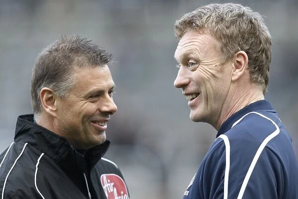 Moyes and Halsey: A Light-Hearted Moment at St. James Park - Everton vs. Newcastle United, 2009 Barclays Premier League