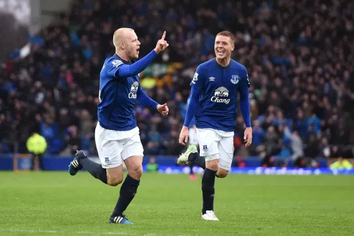 Framed Print : Naismith and McCarthy: Everton's Unforgettable Goal Celebration vs. Leicester City (Premier League) Framed Print : Naismith and McCarthy: Everton's Unforgettable Goal Celebration vs. Leicester City (Premier League)