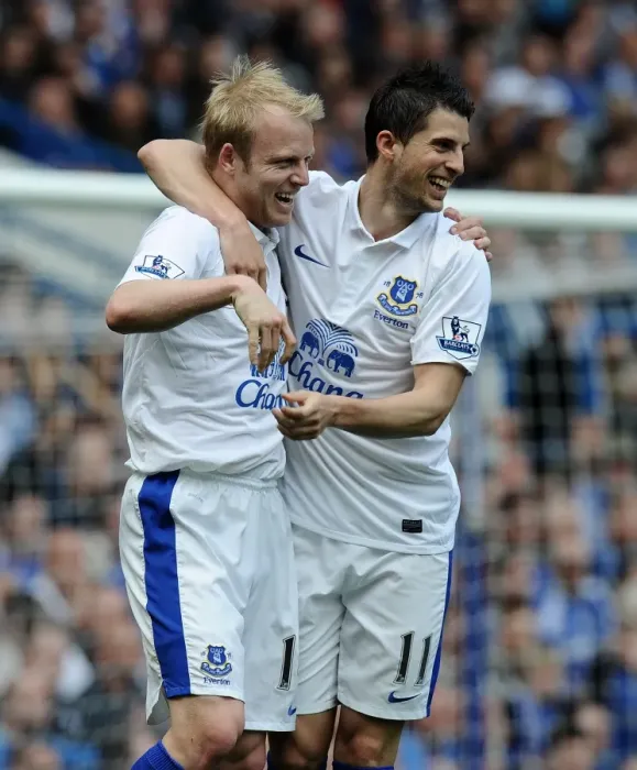 Framed Print : Naismith and Mirallas: Celebrating Everton's First Goal Against Chelsea (May 19, 2013, Barclays Premier League, Stamford Bridge) Framed Print : Naismith and Mirallas: Celebrating Everton's First Goal Against Chelsea (May 19, 2013, Barclays Premier League, Stamford Bridge)