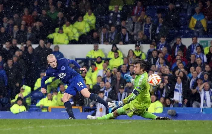 Framed Print : Naismith Strikes First: Everton's Europa League Goal vs. Dynamo Kiev