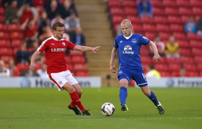Framed Print : Naismith vs. Winnall: Battle for the Ball in Barnsley vs. Everton Capital One Cup Clash Framed Print : Naismith vs. Winnall: Battle for the Ball in Barnsley vs. Everton Capital One Cup Clash