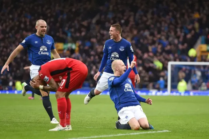 Framed Print : Naismith's Strike: Everton's Historic Goal vs. Leicester City at Goodison Park Framed Print : Naismith's Strike: Everton's Historic Goal vs. Leicester City at Goodison Park