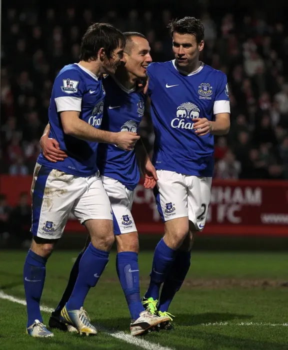 Framed Print : Osman, Baines, and Coleman: Everton's Triumphant Goal Celebration vs. Cheltenham Town (FA Cup, Round 3) Framed Print : Osman, Baines, and Coleman: Everton's Triumphant Goal Celebration vs. Cheltenham Town (FA Cup, Round 3)