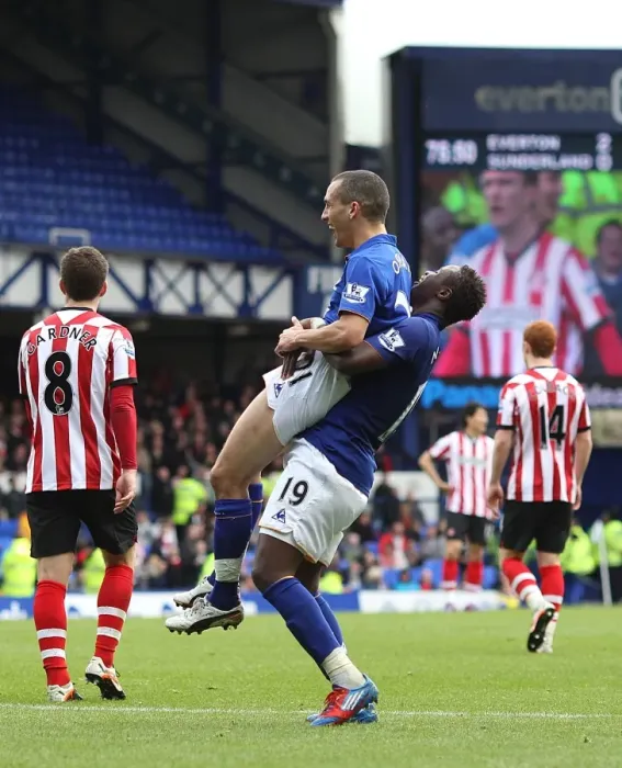 Framed Print : Osman and Gueye: Celebrating Everton's Third Goal Against Sunderland (09.04.2012, Goodison Park) Framed Print : Osman and Gueye: Celebrating Everton's Third Goal Against Sunderland (09.04.2012, Goodison Park)