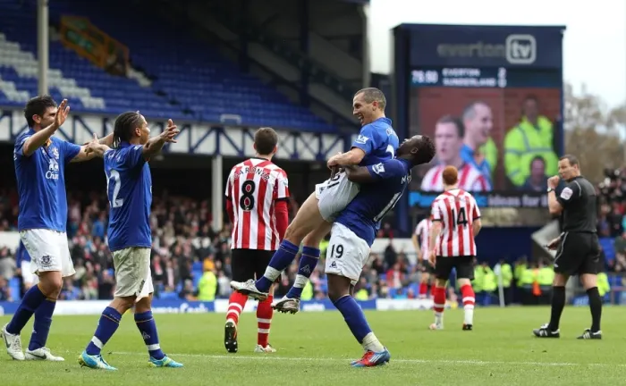 Framed Print : Osman and Gueye's Triumphant Moment: Everton's Third Goal vs. Sunderland (09.04.2012) Framed Print : Osman and Gueye's Triumphant Moment: Everton's Third Goal vs. Sunderland (09.04.2012)