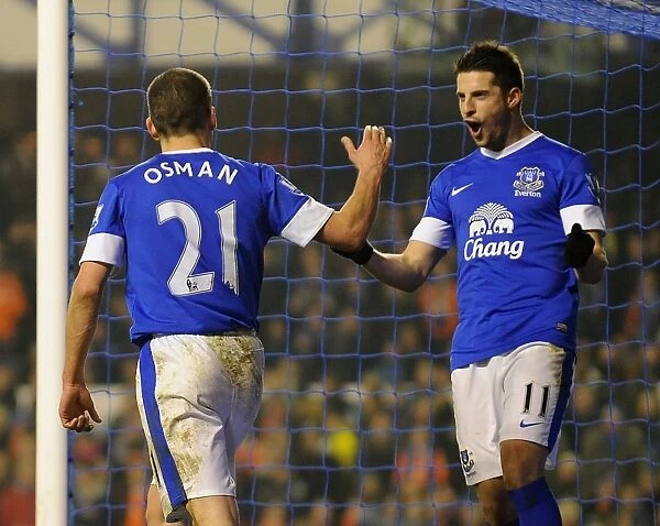 Osman and Mirallas: Everton's Triumphant Third Goal Celebration vs Oldham Athletic in FA Cup Fifth Round Replay (3-1)