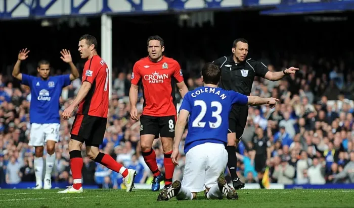 Framed Print : Penalty Decided: Everton vs. Blackburn Rovers (16 April 2011) - Ref's Call Gives Seamus Coleman a Spot Kick Framed Print : Penalty Decided: Everton vs. Blackburn Rovers (16 April 2011) - Ref's Call Gives Seamus Coleman a Spot Kick