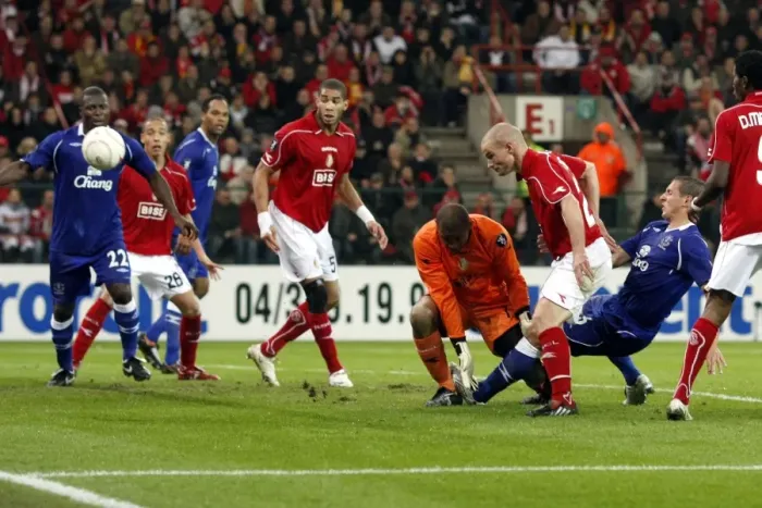 Framed Print : Phil Jagielka Scores First Goal for Everton in UEFA Cup Clash vs. Standard Liege (2008) Framed Print : Phil Jagielka Scores First Goal for Everton in UEFA Cup Clash vs. Standard Liege (2008)