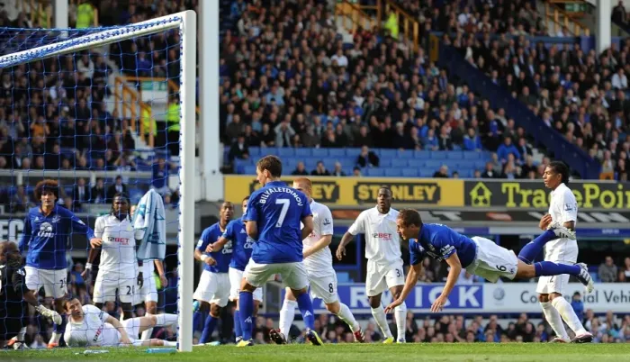 Framed Print : Phil Jagielka Scores the Opener: Everton vs. Wigan Athletic, Barclays Premier League (September 17, 2011, Goodison Park) Framed Print : Phil Jagielka Scores the Opener: Everton vs. Wigan Athletic, Barclays Premier League (September 17, 2011, Goodison Park)