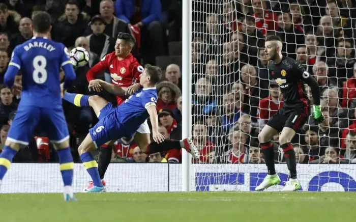 Framed Print : Phil Jagielka Scores Opening Goal: Everton's Upset at Old Trafford - Premier League vs Manchester United Framed Print : Phil Jagielka Scores Opening Goal: Everton's Upset at Old Trafford - Premier League vs Manchester United