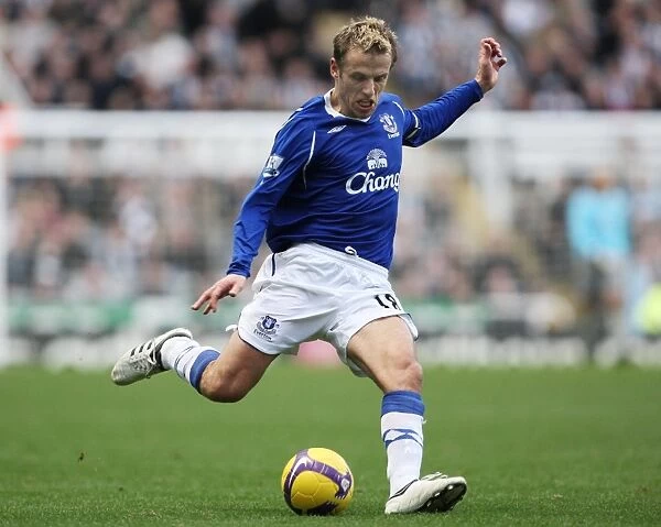 Phil Neville of Everton Faces Off Against Newcastle United in Barclays Premier League Action, 2009