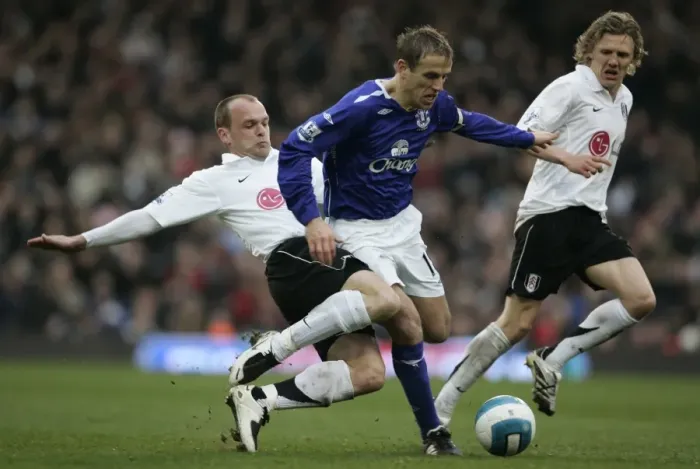 Framed Print : Phil Neville vs. Danny Murphy: A Premier League Battle at Craven Cottage (2008) - Fulham vs. Everton Framed Print : Phil Neville vs. Danny Murphy: A Premier League Battle at Craven Cottage (2008) - Fulham vs. Everton