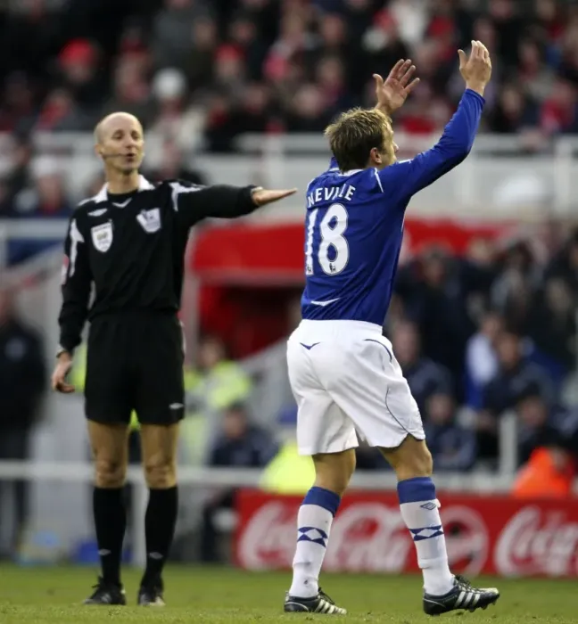 Framed Print : Phil Neville's Appeal: Everton vs. Middlesbrough, Barclays Premier League (2008)