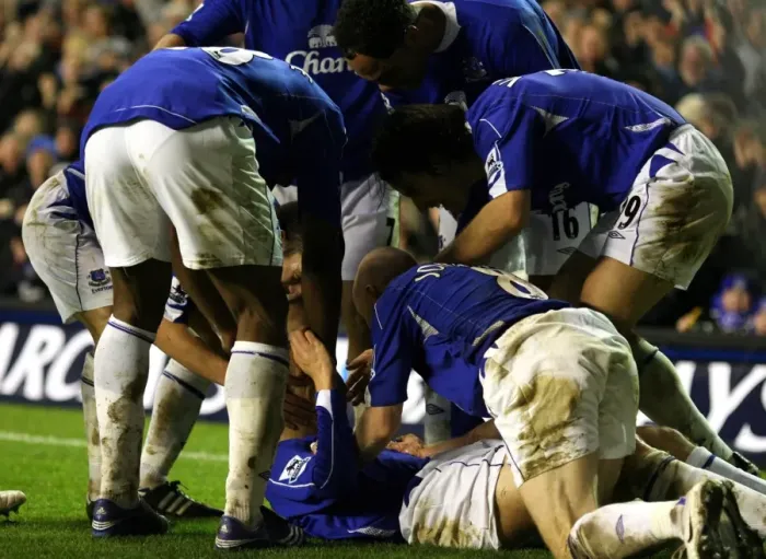 Framed Print : Phil Neville's Triumph: Everton's Third Goal Against Newcastle United Framed Print : Phil Neville's Triumph: Everton's Third Goal Against Newcastle United