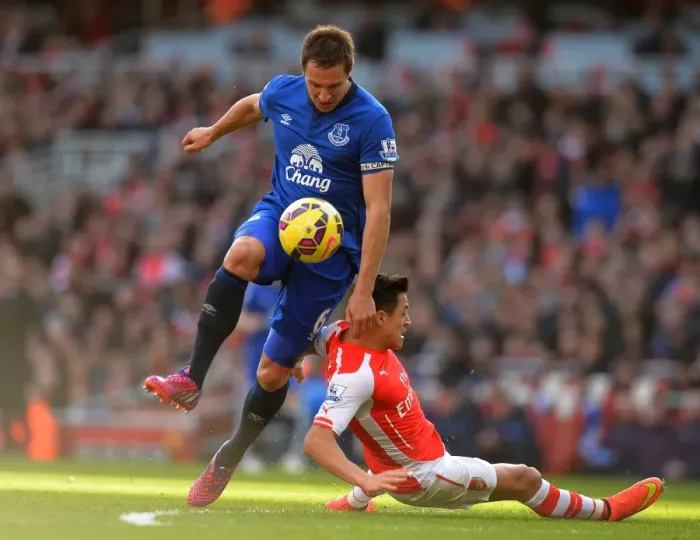 Framed Print : Premier League: Jagielka Tackles Sanchez in Intense Arsenal vs. Everton Clash Framed Print : Premier League: Jagielka Tackles Sanchez in Intense Arsenal vs. Everton Clash