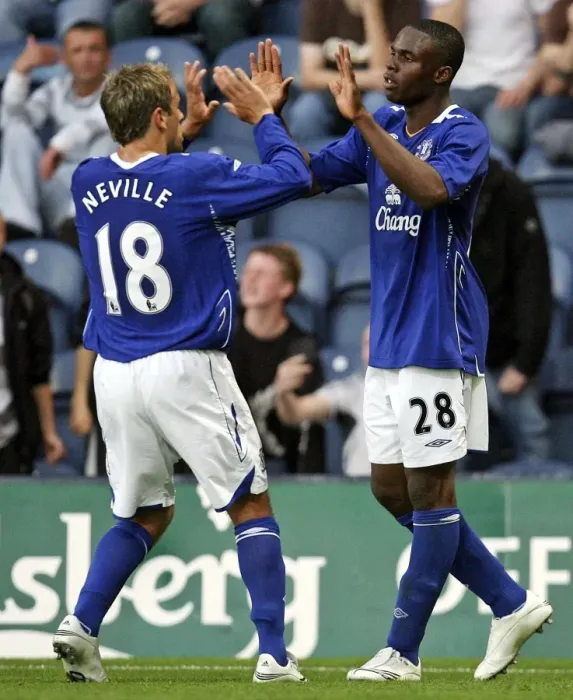 Framed Print : Preston North End v Everton Pre Season Friendly - Deepdale - 18 / 7 / 07 Victor Anichebe celebrates after he scores for Everton with Framed Print : Preston North End v Everton Pre Season Friendly - Deepdale - 18 / 7 / 07 Victor Anichebe celebrates after he scores for Everton with