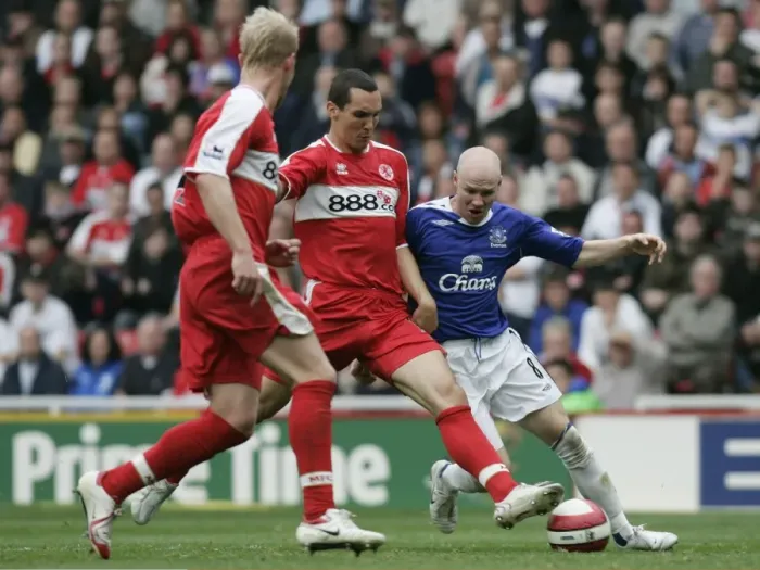 Framed Print : The Riverside Stadium - Andrew Johnson of Everton in action against Emanuel Pogatetz of Middlesbrough Framed Print : The Riverside Stadium - Andrew Johnson of Everton in action against Emanuel Pogatetz of Middlesbrough