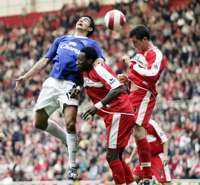 Framed Print : The Riverside Stadium - Tim Cahill of Everton in action against Andrew Taylor Framed Print : The Riverside Stadium - Tim Cahill of Everton in action against Andrew Taylor