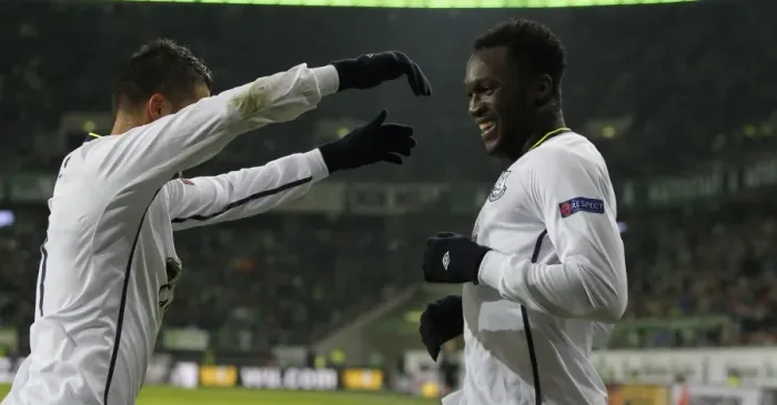 Framed Print : Romelu Lukaku Scores First Goal for Everton in Europa League: VfL Wolfsburg vs Everton (Group H)