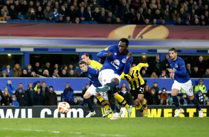 Framed Print : Romelu Lukaku Scores Penalty: Everton's First Goal in UEFA Europa League Clash Against Young Boys Framed Print : Romelu Lukaku Scores Penalty: Everton's First Goal in UEFA Europa League Clash Against Young Boys