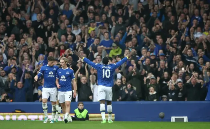 Framed Print : Romelu Lukaku's Brace: Everton's Dominance Over Leicester City (4-1, Premier League 2016-17, Goodison Park) Framed Print : Romelu Lukaku's Brace: Everton's Dominance Over Leicester City (4-1, Premier League 2016-17, Goodison Park)