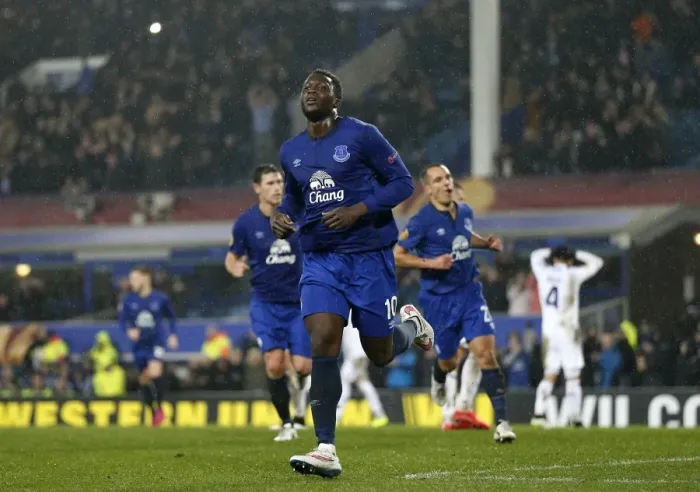 Framed Print : Romelu Lukaku's Penalty Seals Europa League Victory for Everton over Dynamo Kiev (Round of 16 - First Leg)