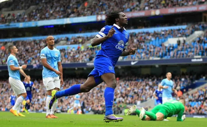 Framed Print : Romelu Lukaku's Strike: Everton's First Goal Against Manchester City (5-10-2013, Etihad Stadium)