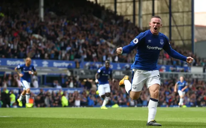 Framed Print : Rooney's Goal: Everton's First Strike Against Stoke City (Premier League 2017-18, Everton vs Stoke City, Goodison Park)