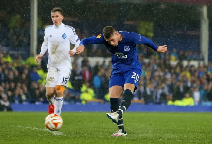 Framed Print : Ross Barkley Leads Everton's Europa League Battle Against Dynamo Kiev at Goodison Park (Round of 16 - First Leg) Framed Print : Ross Barkley Leads Everton's Europa League Battle Against Dynamo Kiev at Goodison Park (Round of 16 - First Leg)