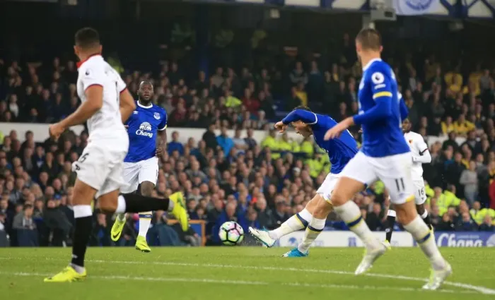 Framed Print : Ross Barkley Scores the Opener: Everton vs. Watford at Goodison Park, Premier League Framed Print : Ross Barkley Scores the Opener: Everton vs. Watford at Goodison Park, Premier League