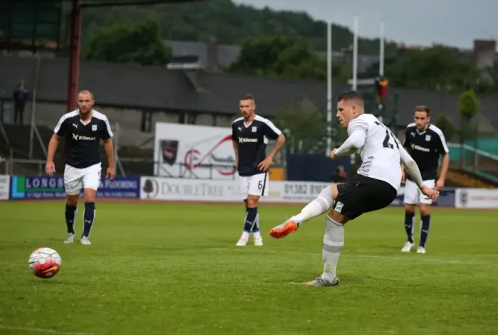 Framed Print : Ross Barkley Scores Penalty: Everton's Second Goal in Pre-Season Friendly against Dundee Framed Print : Ross Barkley Scores Penalty: Everton's Second Goal in Pre-Season Friendly against Dundee