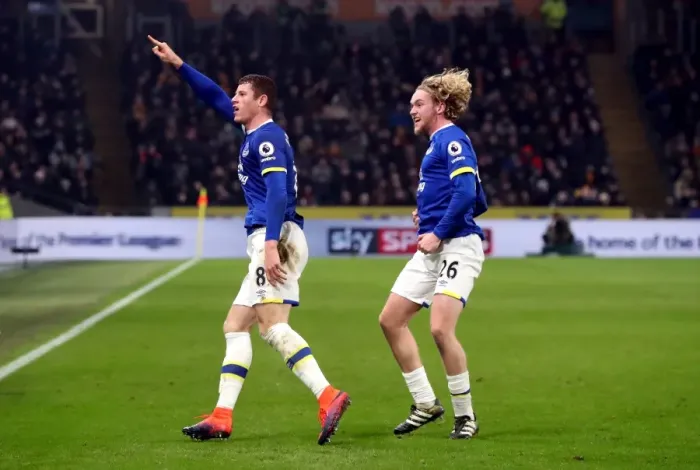 Framed Print : Ross Barkley and Tom Davies Celebrate Everton's Second Goal vs Hull City (Premier League)