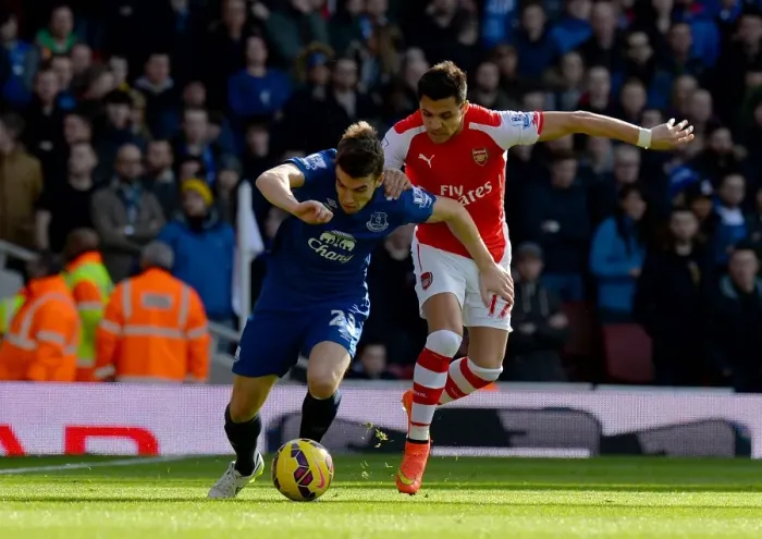 Framed Print : Sanchez vs. Coleman: Intense Moment in Arsenal vs. Everton Premier League Clash