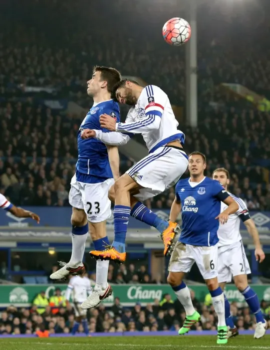 Framed Print : Seamus Coleman vs Diego Costa: Aerial Battle in the Emirates FA Cup Quarterfinal at Goodison Park (Everton vs Chelsea) Framed Print : Seamus Coleman vs Diego Costa: Aerial Battle in the Emirates FA Cup Quarterfinal at Goodison Park (Everton vs Chelsea)
