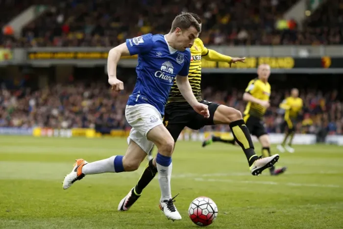 Framed Print : Seamus Coleman vs. Jose Holebas: Battle for the Ball in Watford vs. Everton Premier League Clash Framed Print : Seamus Coleman vs. Jose Holebas: Battle for the Ball in Watford vs. Everton Premier League Clash