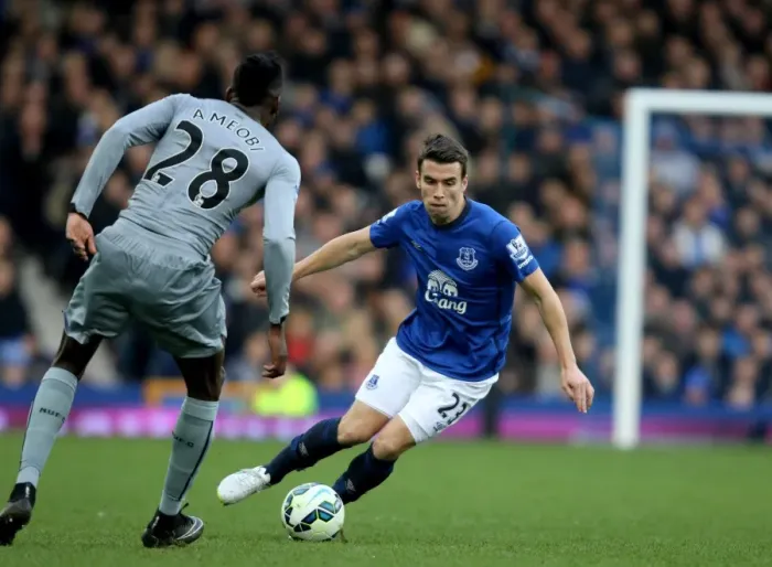 Framed Print : Seamus Coleman vs. Sammy Ameobi: A Premier League Battle at Goodison Park - Everton vs. Newcastle United