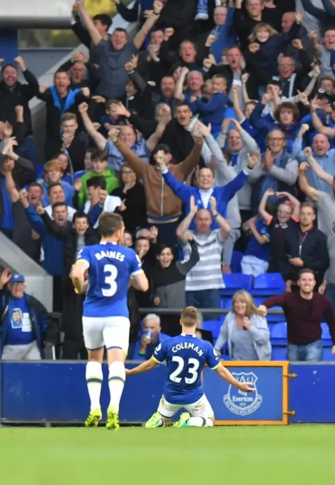 Framed Print : Seamus Coleman's Double: Everton Celebrates Second Goal vs. Middlesbrough in Premier League