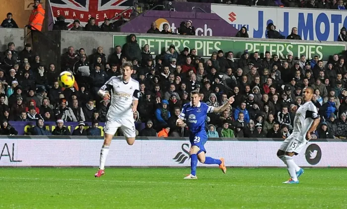 Framed Print : Seamus Coleman's Epic Goal: Everton's Exhilarating Kickoff vs Swansea City (Dec 22, 2013)