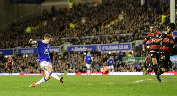 Framed Print : Seamus Coleman's Fourth Goal: Everton's 4-0 FA Cup Victory Over Queens Park Rangers (04-01-2014)