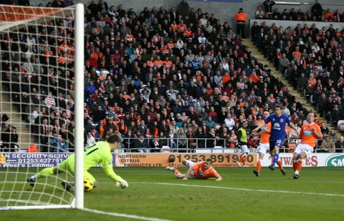 Framed Print : Seamus Coleman's Strike: Everton's Game-Changing Goal vs. Blackpool (Nov 2010)