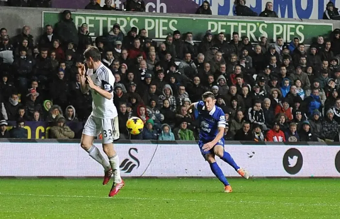 Framed Print : Seamus Coleman's Stunning Opener: Everton's Victory Kickoff vs Swansea City (Dec 22, 2013)