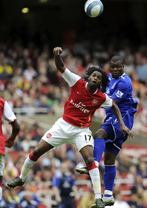 Framed Print : Song vs. Yakubu: Clash between Arsenal's Alexandre Song and Everton's Yakubu during the Barclays Premier League Match, Emirates Stadium, 2008 Framed Print : Song vs. Yakubu: Clash between Arsenal's Alexandre Song and Everton's Yakubu during the Barclays Premier League Match, Emirates Stadium, 2008