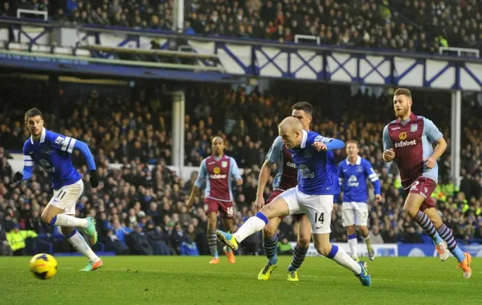 Framed Print : Steven Naismith Scores the Opener: Everton 2-1 Aston Villa (Goodison Park, Barclays Premier League, 01-02-2014) Framed Print : Steven Naismith Scores the Opener: Everton 2-1 Aston Villa (Goodison Park, Barclays Premier League, 01-02-2014)