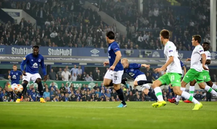 Framed Print : Steven Naismith Scores Opening Goal: Everton vs. FK Krasnodar & VfL Wolfsburg (UEFA Europa League, Goodison Park) Framed Print : Steven Naismith Scores Opening Goal: Everton vs. FK Krasnodar & VfL Wolfsburg (UEFA Europa League, Goodison Park)