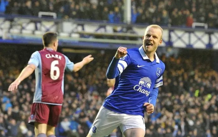 Framed Print : Steven Naismith's Stunner: Everton's Winning Goal Against Aston Villa (01-02-2014)