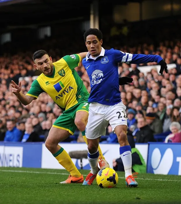 Framed Print : Steven Pienaar vs. Robert Snodgrass: A Battle for Supremacy in Everton's 2-0 Victory over Norwich City (January 11, 2014, Goodison Park)