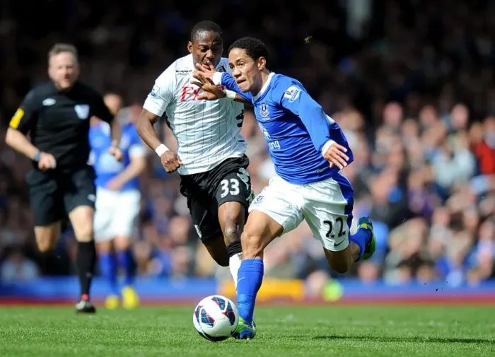 Framed Print : Steven Pienaar vs Eyong Enoh: A Battle for Ball Supremacy (Everton 1-0 Fulham, Goodison Park, Barclays Premier League, 2013) Framed Print : Steven Pienaar vs Eyong Enoh: A Battle for Ball Supremacy (Everton 1-0 Fulham, Goodison Park, Barclays Premier League, 2013)