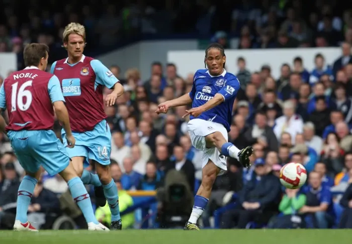 Framed Print : Steven Pienaar's Shot at Glory: Everton vs West Ham United, Barclays Premier League (16 / 5 / 09) Framed Print : Steven Pienaar's Shot at Glory: Everton vs West Ham United, Barclays Premier League (16 / 5 / 09)